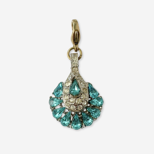 Vintage aqua blue and clear rhinestone decorative teardrop charm