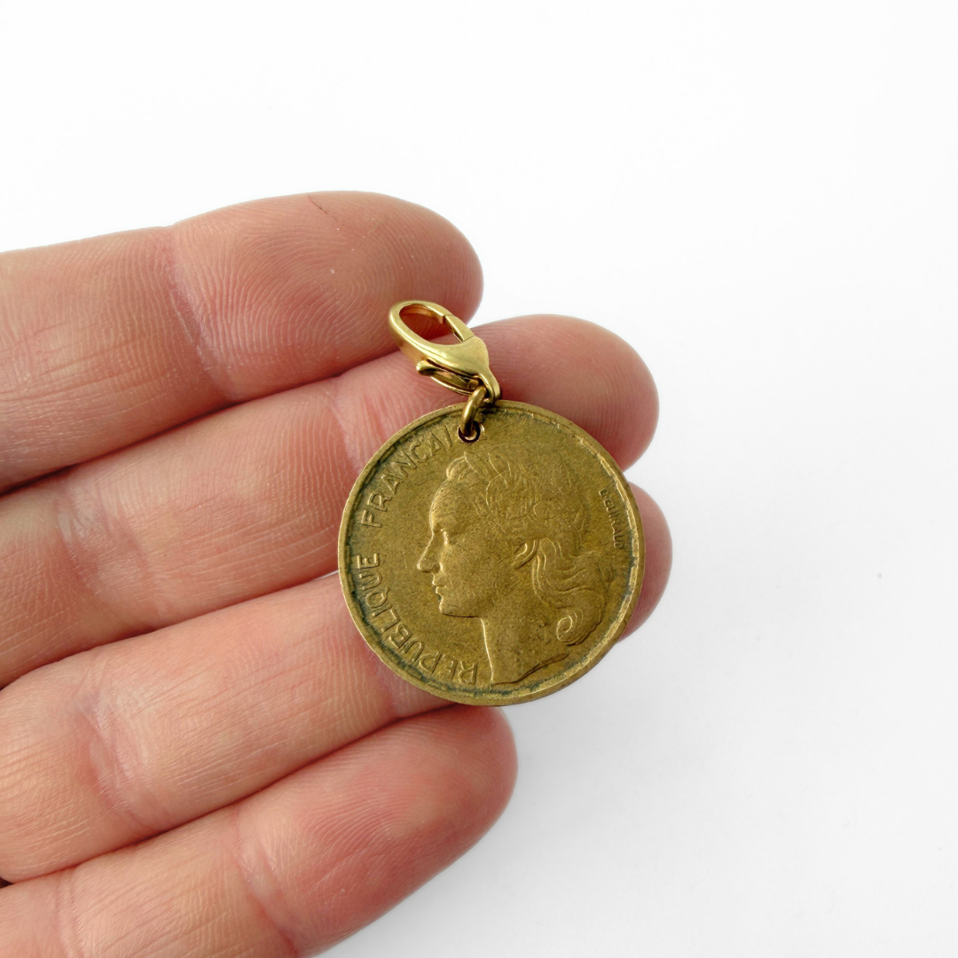 Vintage 1952 20 Francs Marianne coin charm