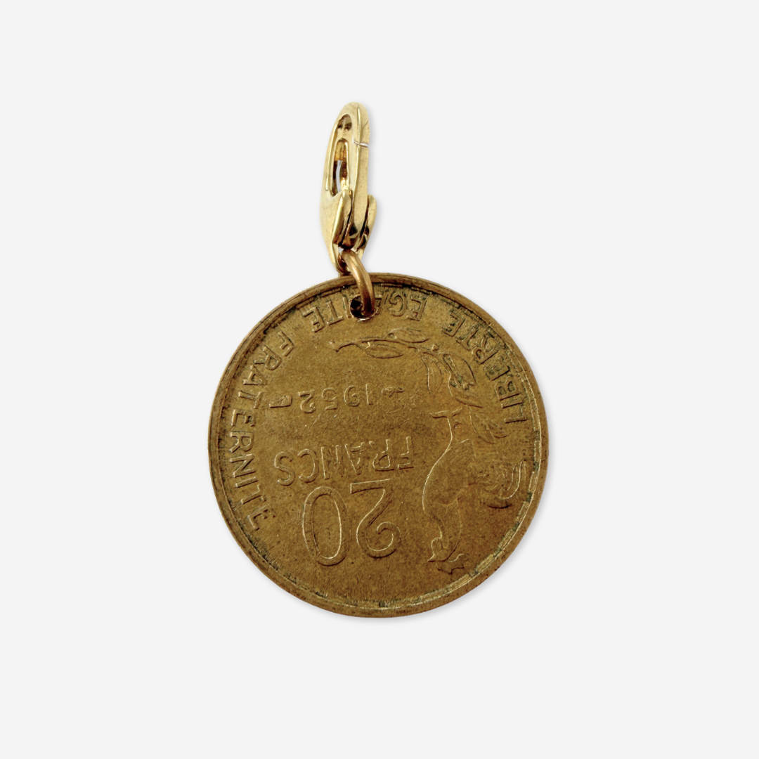 Vintage 1952 20 Francs Marianne coin charm