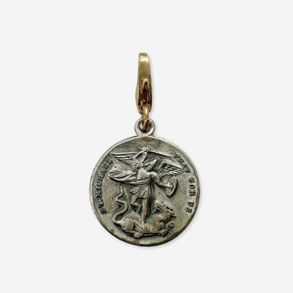 Vintage aged silver Saint Michael guardian angel charm