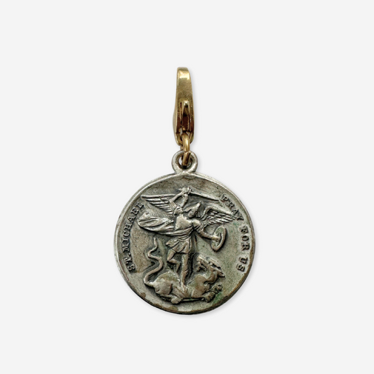 Vintage aged silver Saint Michael guardian angel charm