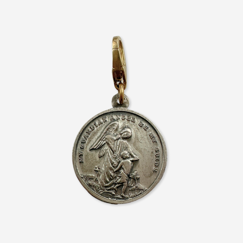 Vintage aged silver Saint Michael guardian angel charm