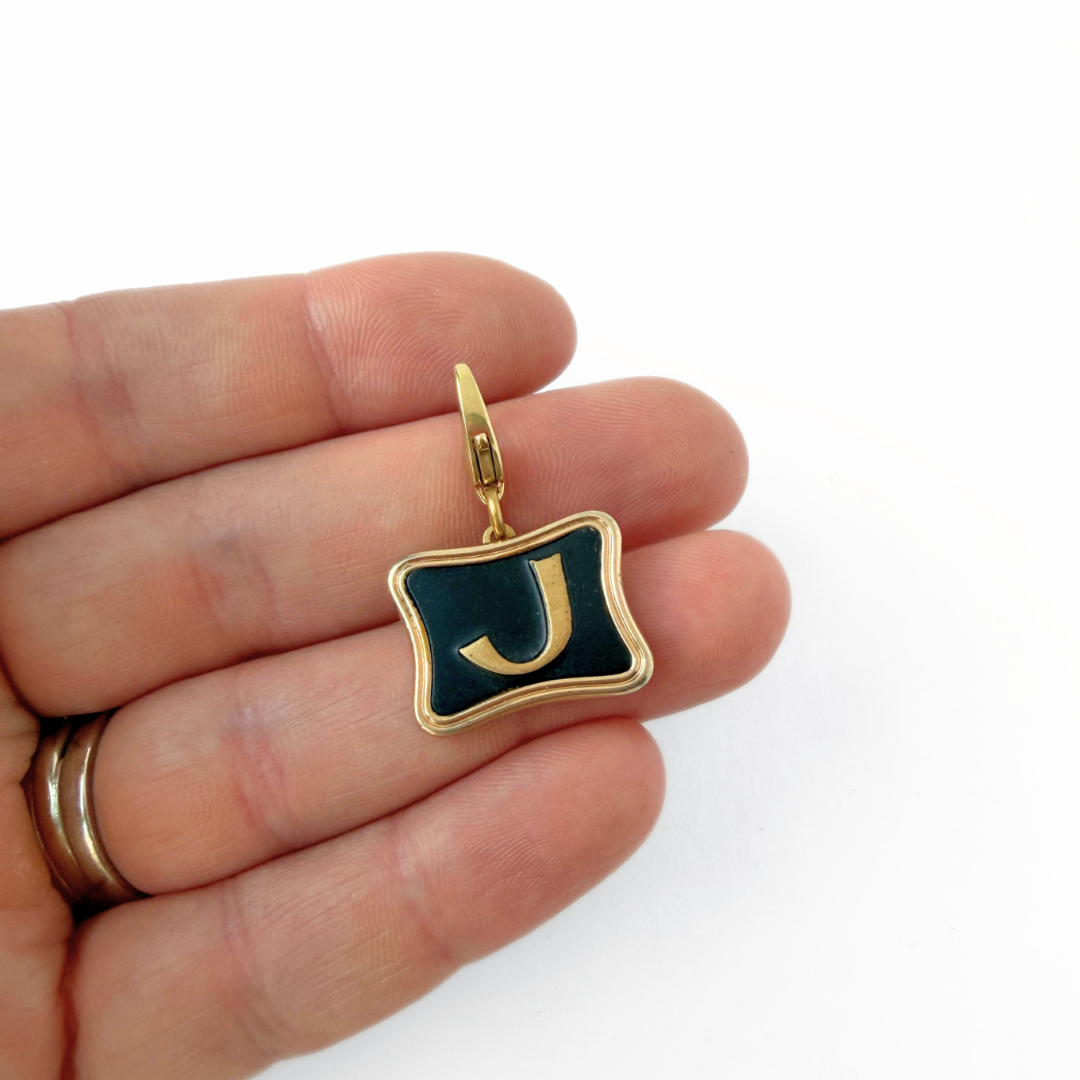 Refashioned vintage black and gold letter "J" charm