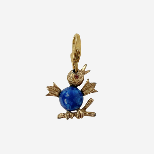 Vintage small gold tone bird charm with blue chest
