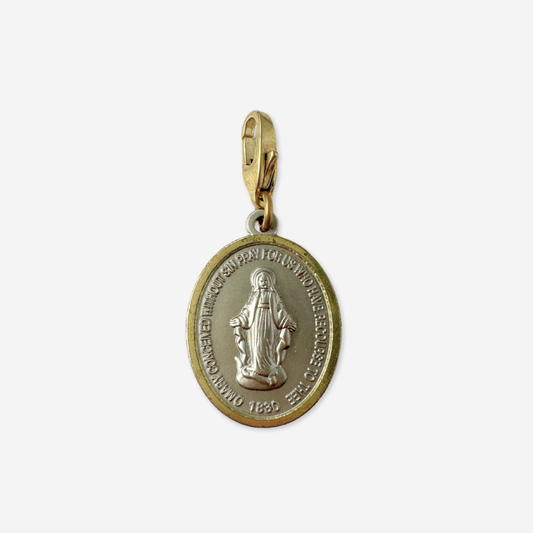 Vintage gold and silver Miraculous Medal oval charm