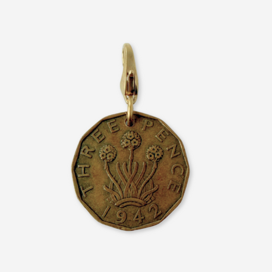 Vintage 1942 British Three Pence coin charm