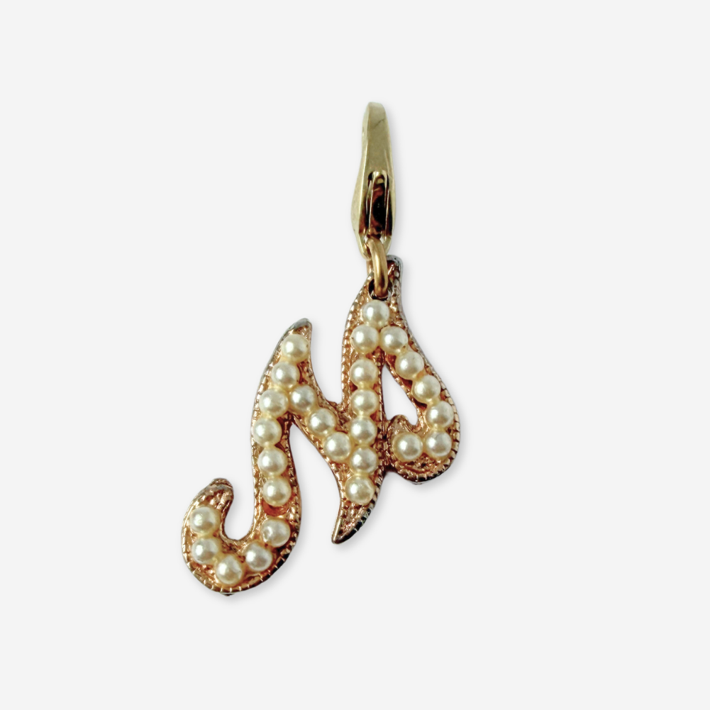 Refashioned vintage pearl letter "M" monogram charm