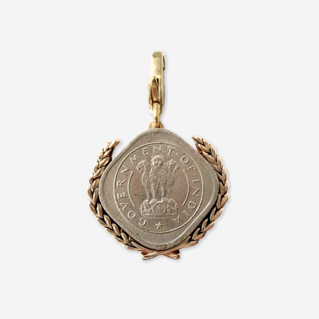 Refashioned Vintage Indian Annas coin and laurel wreath charm