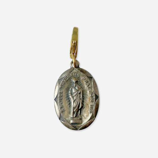 Vintage aged silver St. Jude oval charm