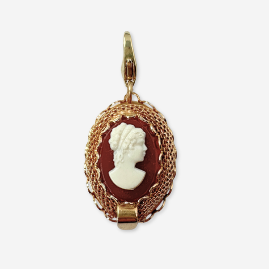 Refashioned vintage brick red and ivory oval cameo charm