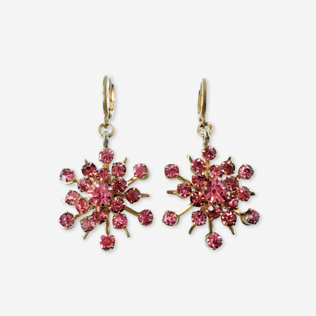 Refashioned vintage pink rhinestone sunburst earrings