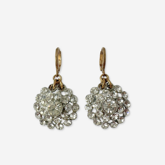 Pair of vintage-style earrings with crystal embellishments on a white background