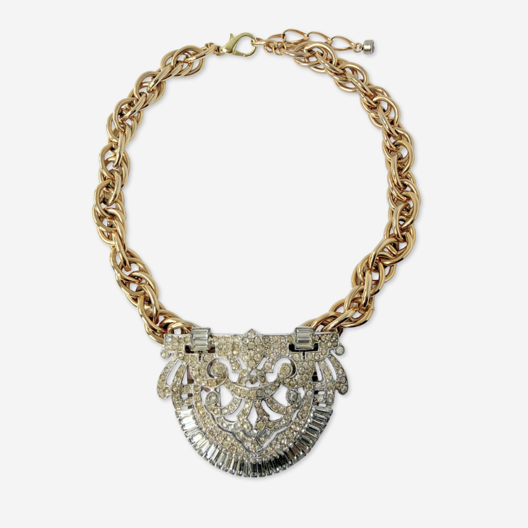 Refashioned Vintage XL clear rhinestone convertible pendant necklace