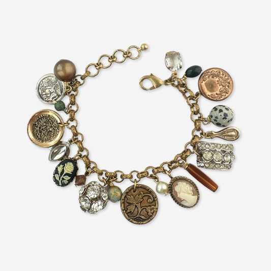 Repurposed vintage loaded mixed charm bracelet