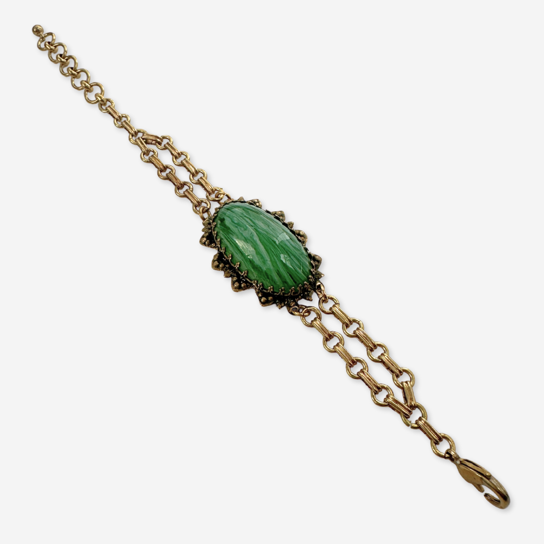 Refashioned Vintage green swirled glass oval statement bracelet