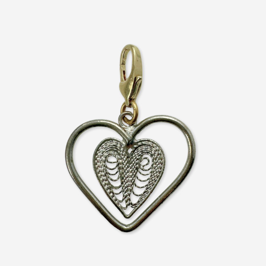Vintage silver filigree heart charm pendant