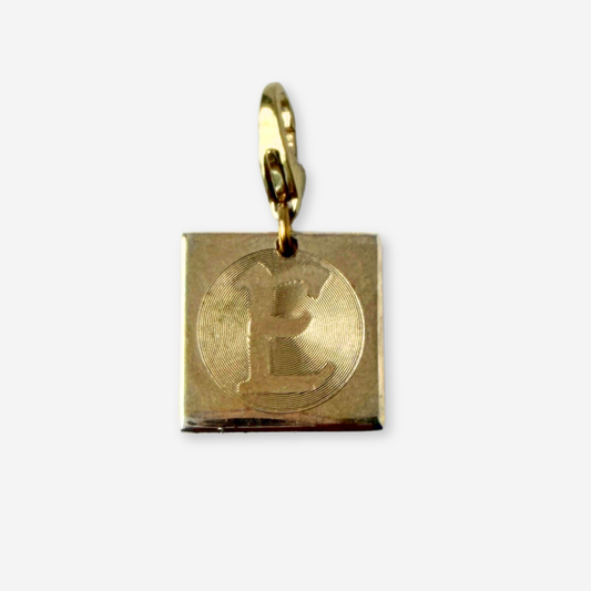 Vintage gold tone letter "E" square cufflink charm