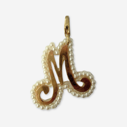 Refashioned vintage gold and acrylic pearl letter "M" charm