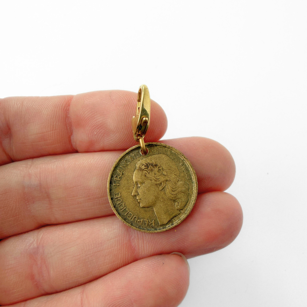 Vintage 1953 10 Francs Marianne coin charm
