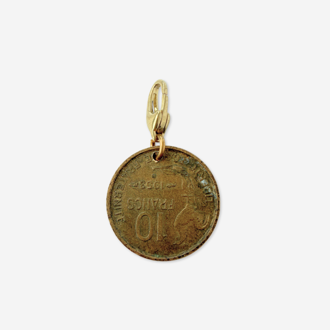 Vintage 1953 10 Francs Marianne coin charm