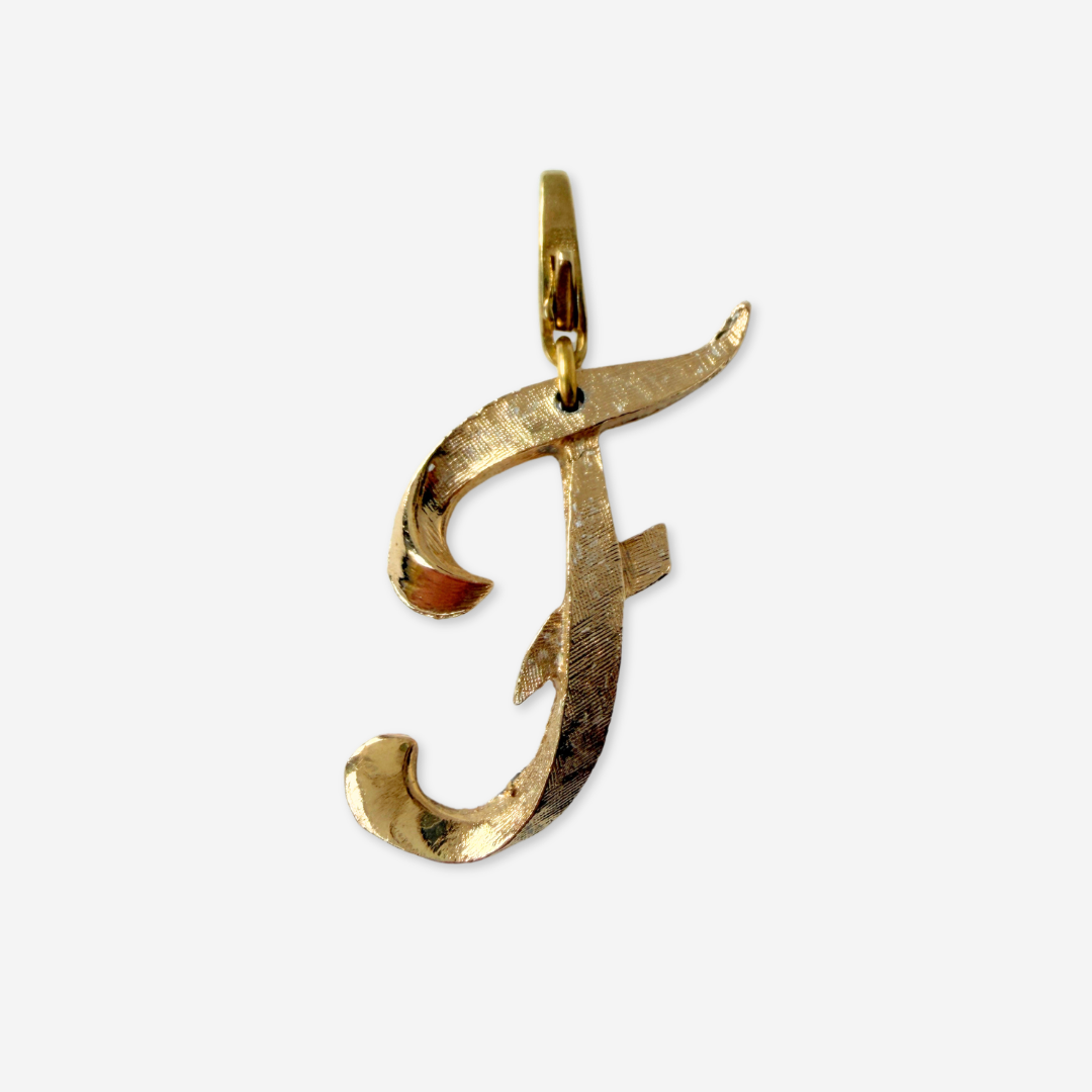 Refashioned vintage gold tone letter "F" monogram charm