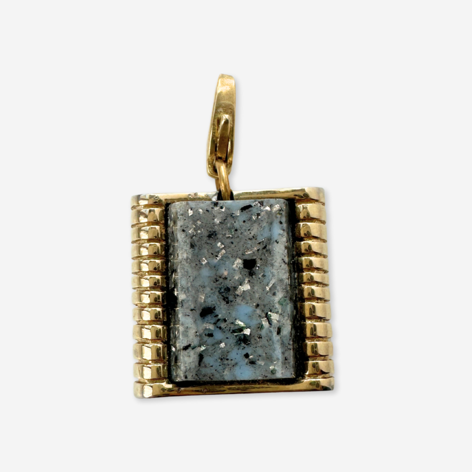 Vintage gray confetti and gold tone square cufflink charm