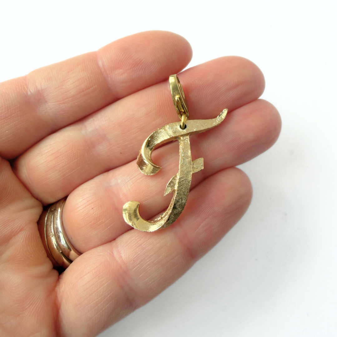 Refashioned vintage gold tone letter "F" monogram charm