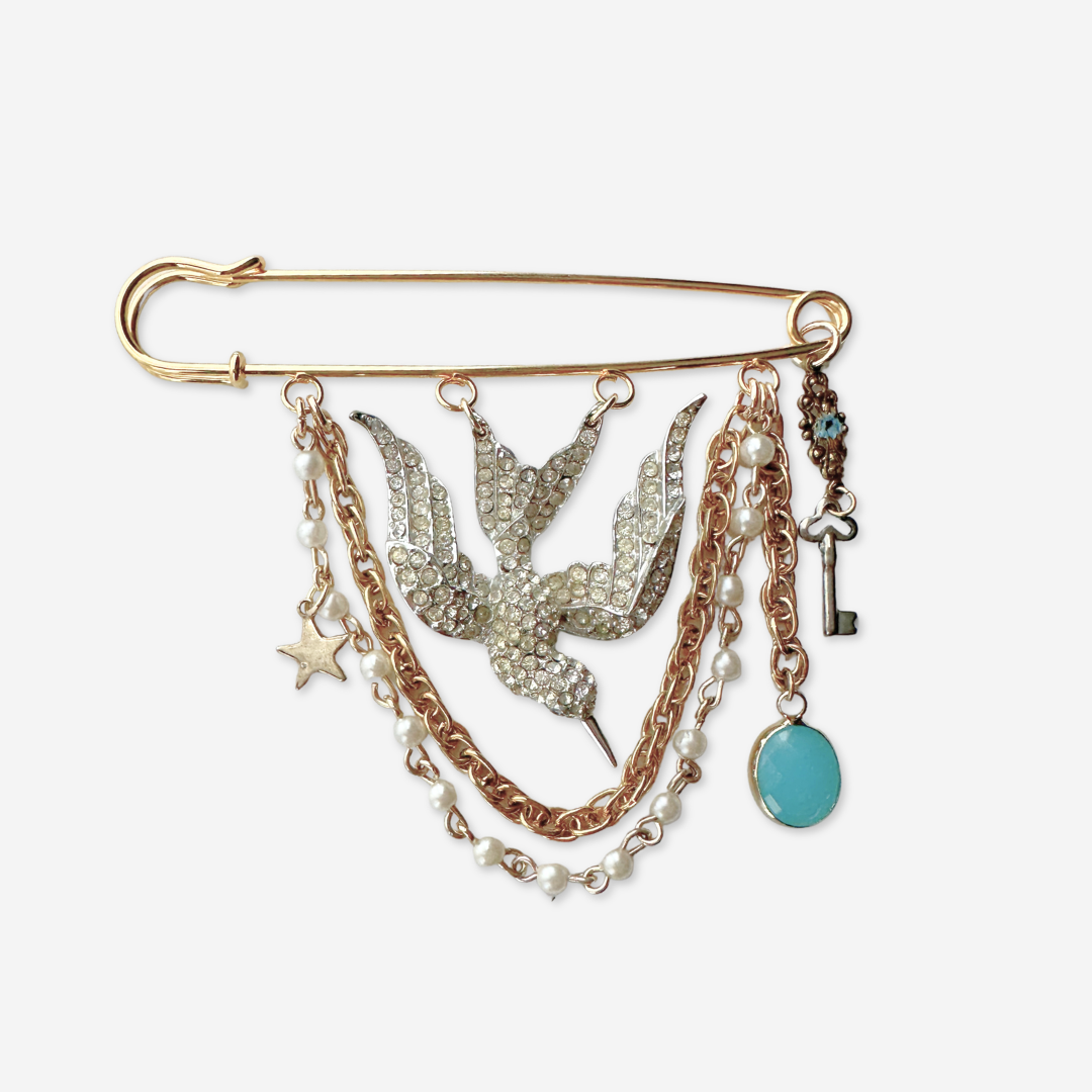 Vintage Charm Safety Pin Brooch