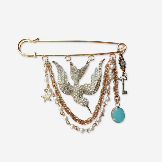 Vintage Charm Safety Pin Brooch