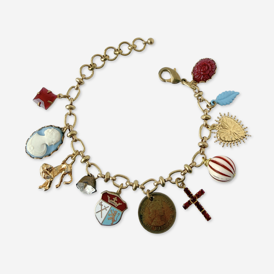 Blue and burgundy repurposed vintage charm bracelet