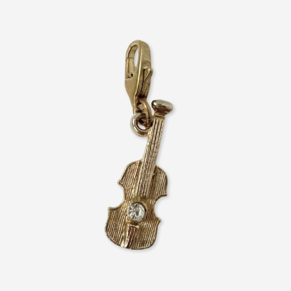 Vintage muted gold violin charm pendant
