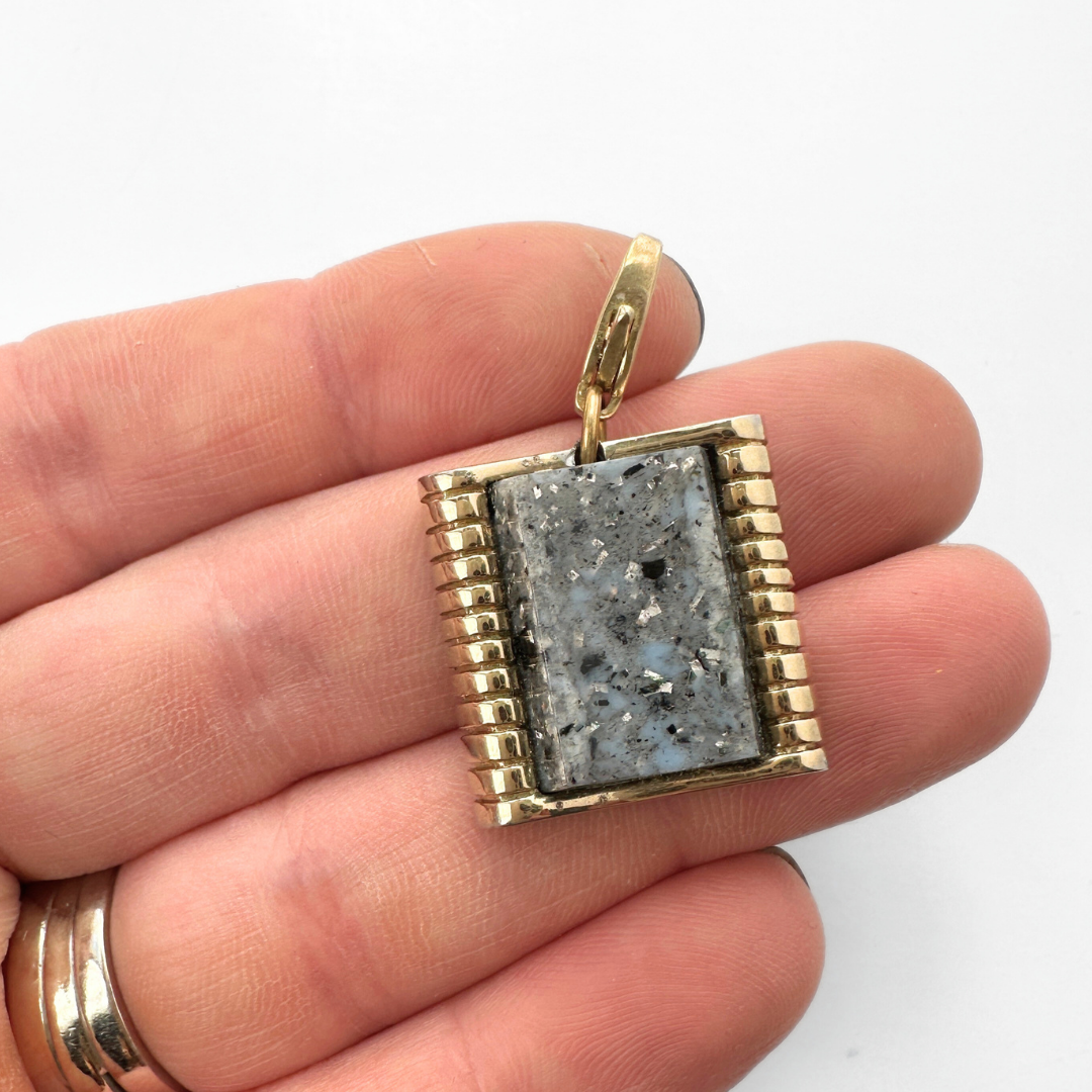 Vintage gray confetti and gold tone square cufflink charm