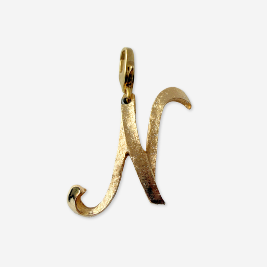 Refashioned vintage gold tone letter "N" monogram charm