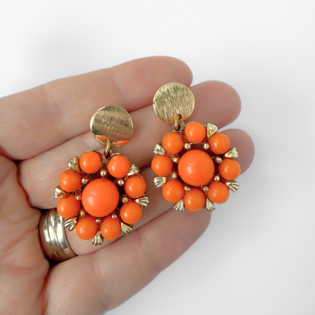 Refashioned vintage orange beaded bauble earrings