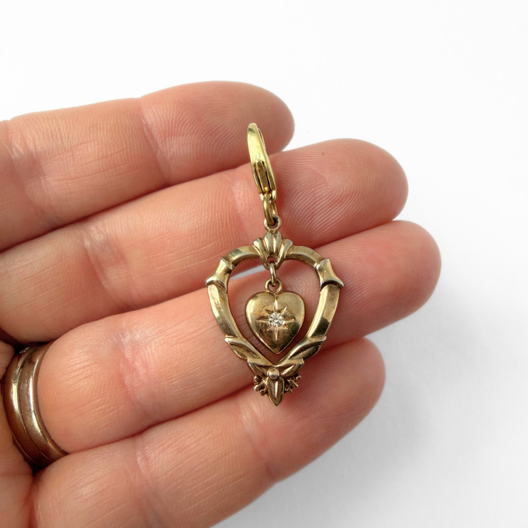 Vintage muted gold heart charm