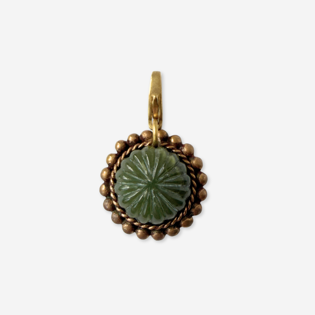 Refashioned Vintage carved green stone cabochon charm