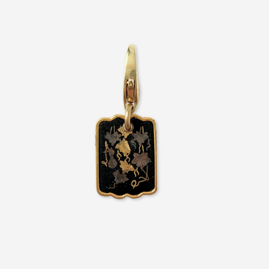 Vintage gold and black small Japanese Damascene botanical charm