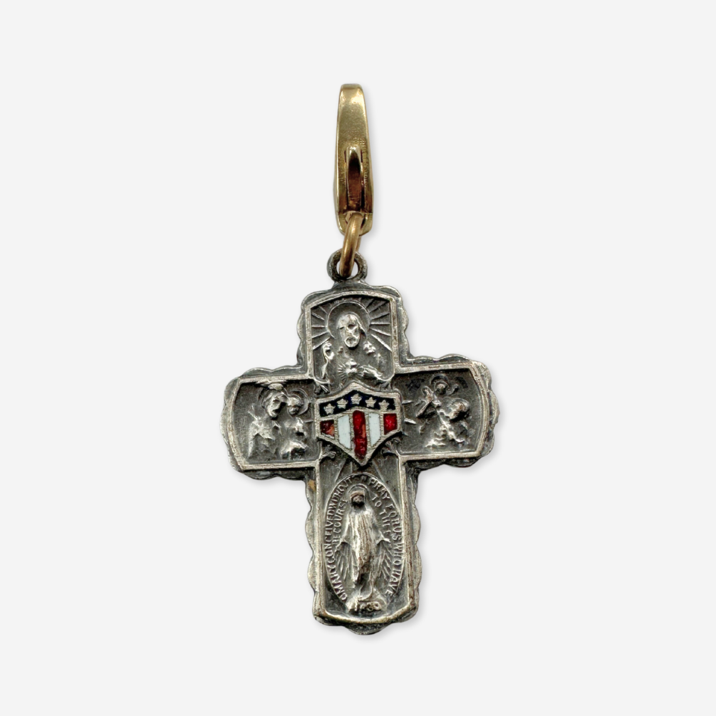 Vintage aged silver military four-way cross charm