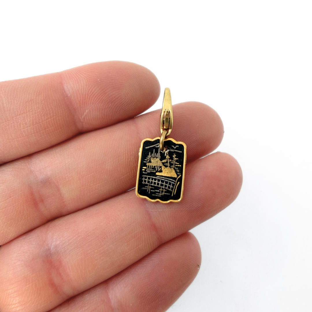 Vintage gold and black small Japanese Damascene charm