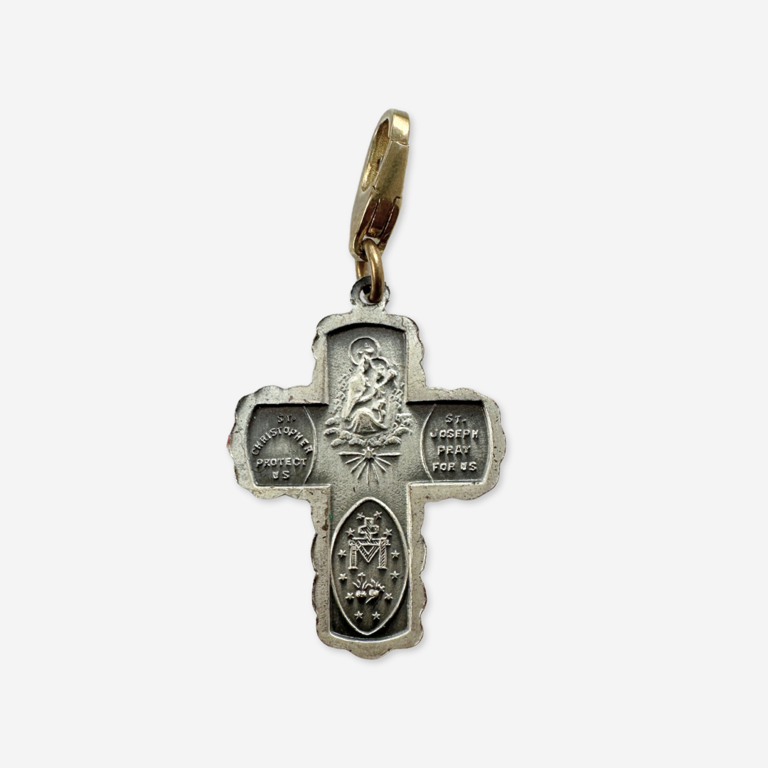 Vintage aged silver military four-way cross charm