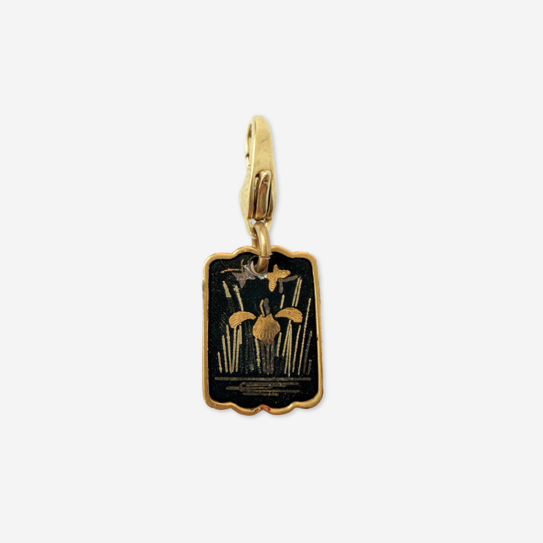 Vintage gold and black small Japanese Damascene duck charm