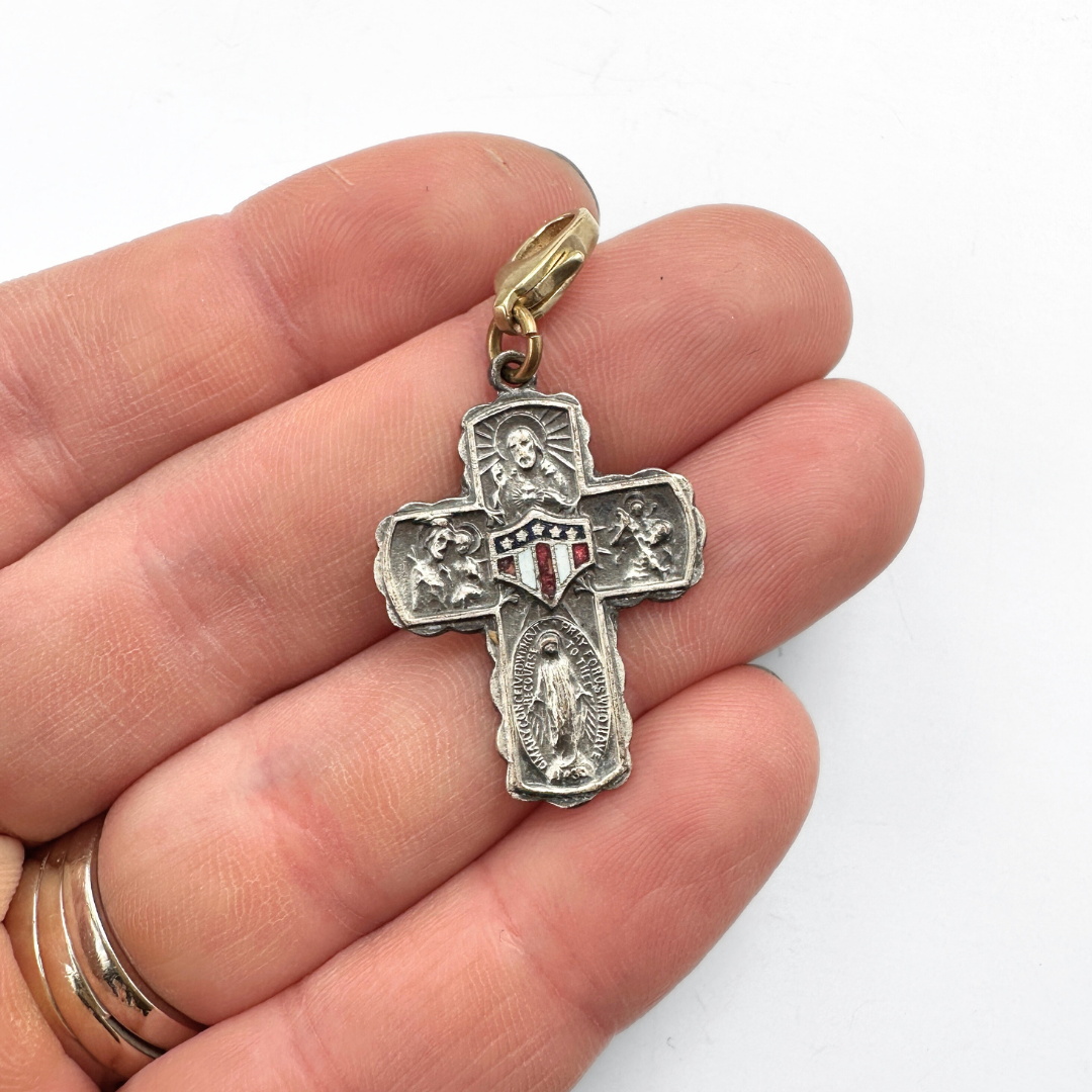 Vintage aged silver military four-way cross charm
