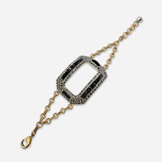 Refashioned Antique black Rhinestone shoe Buckle bracelet with brass chain