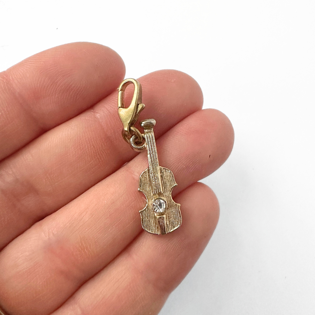 Vintage muted gold violin charm pendant