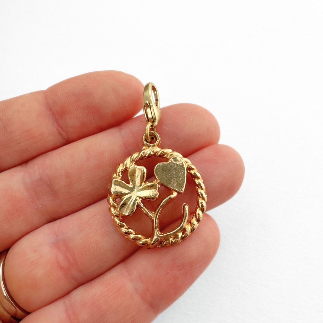 Vintage gold four leaf clover gold luck charm
