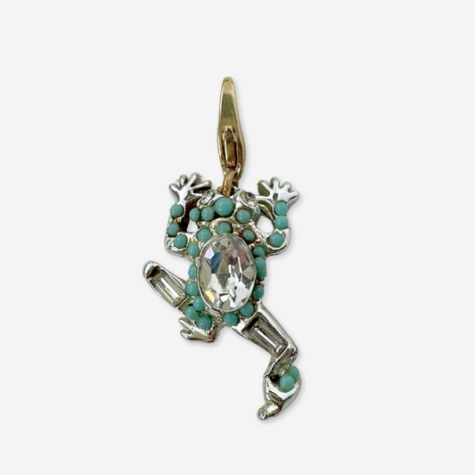 Vintage turquoise and rhinestone embellished frog charm