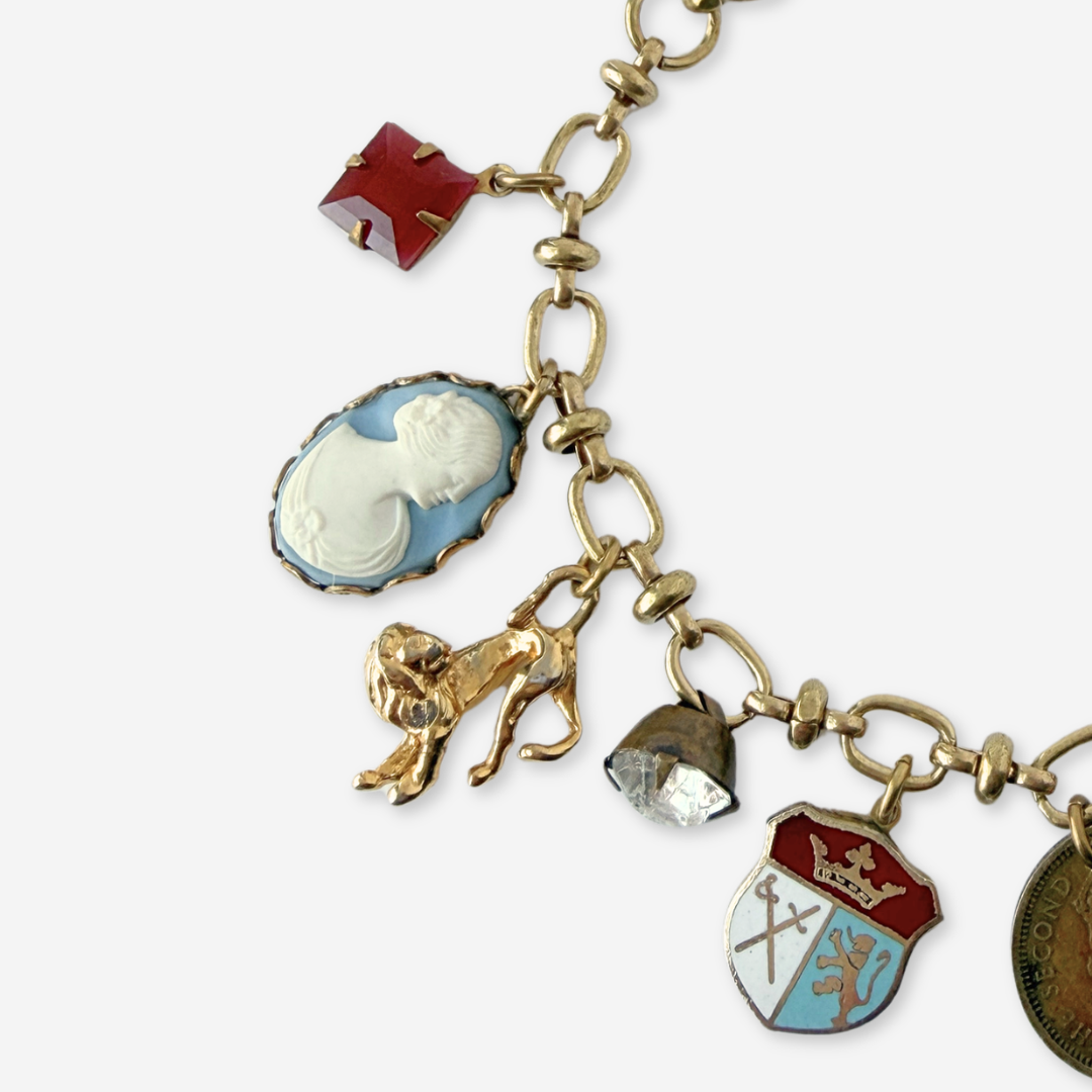 Blue and burgundy repurposed vintage charm bracelet