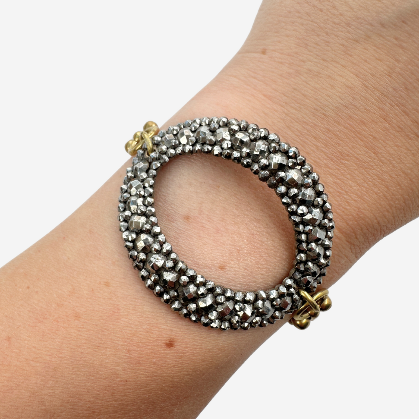 Repurposed Vintage French steel cut oval shoe buckle bracelet with brass chain