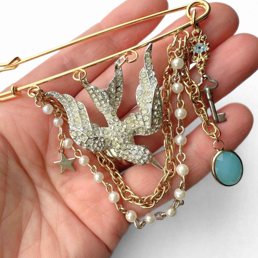 Vintage Charm Safety Pin Brooch