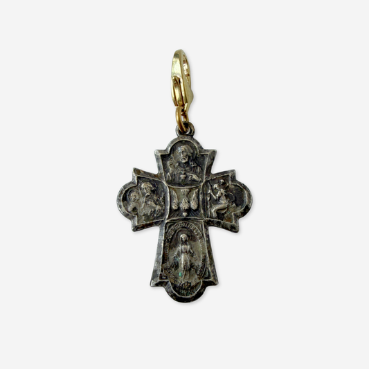 Vintage aged silver four-way scapular cross charm pendant